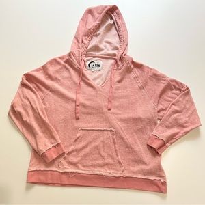 Zyia Active Pink Hooded Terry Cropped Boxy Pullover Sweatshirt Large